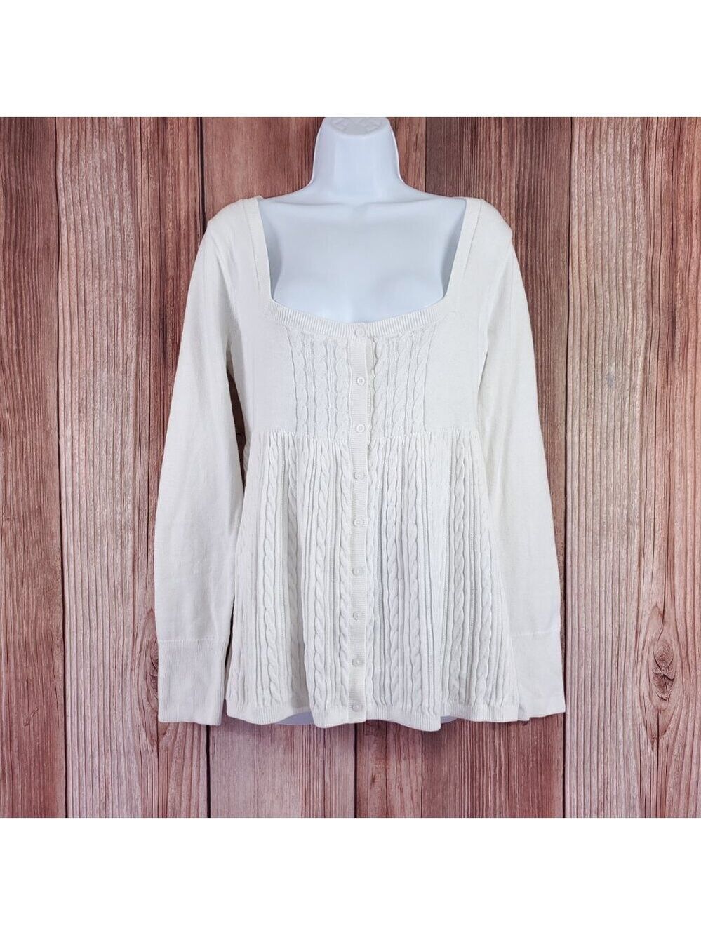 NWT Hollister Long Sleeve Square Neck Babydoll Sweater Size Large White Y2K
